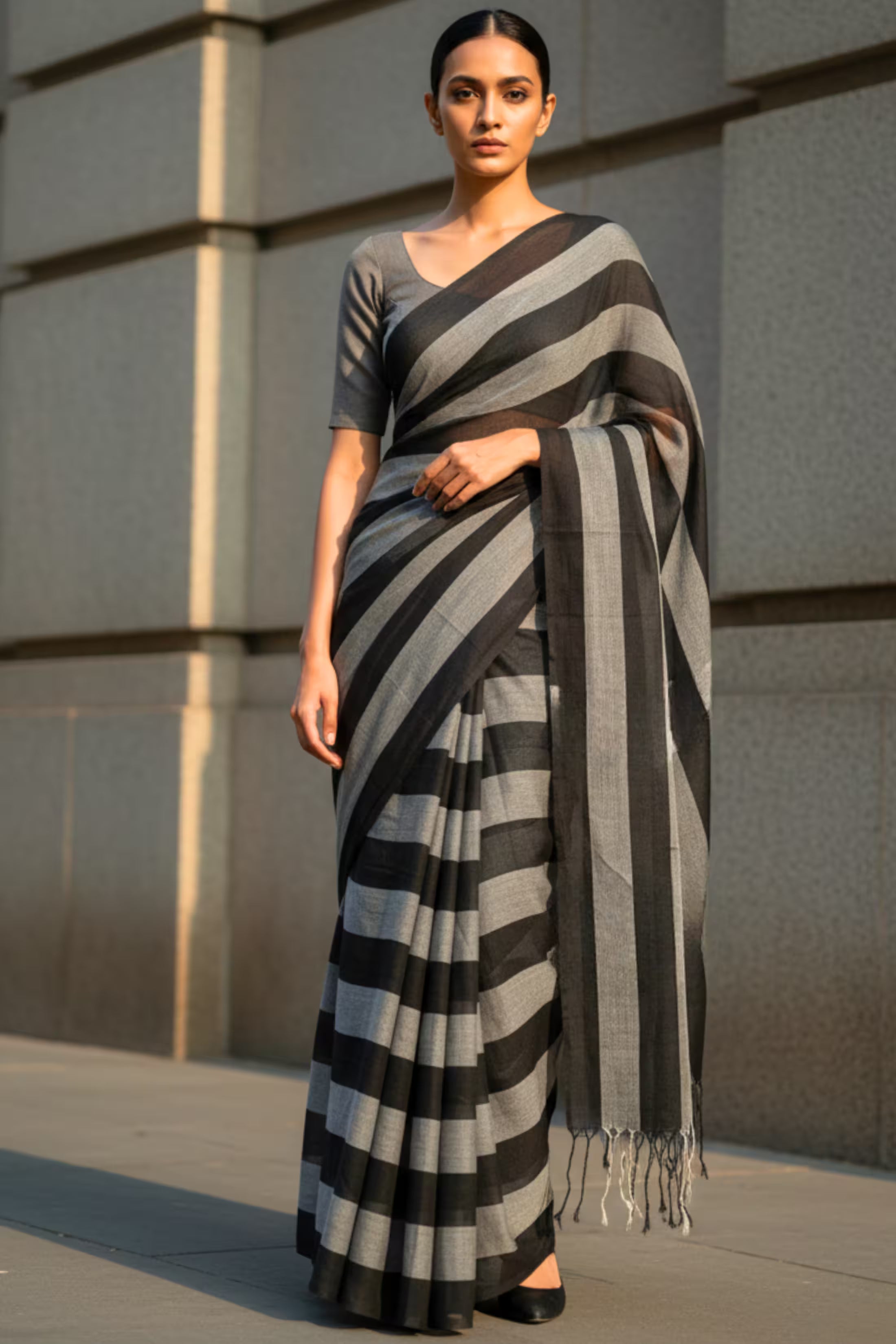 Raven Stripes | Cotton | Indidha Saree