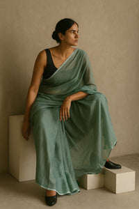 Shibui Sage | Handloom Mul Cotton | Indidha Saree