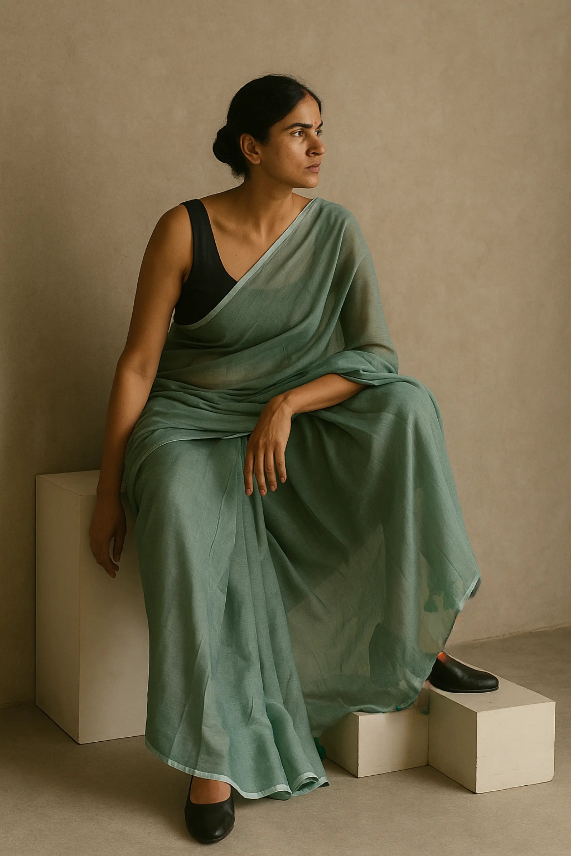 Shibui Sage | Handloom Mul Cotton | Indidha Saree