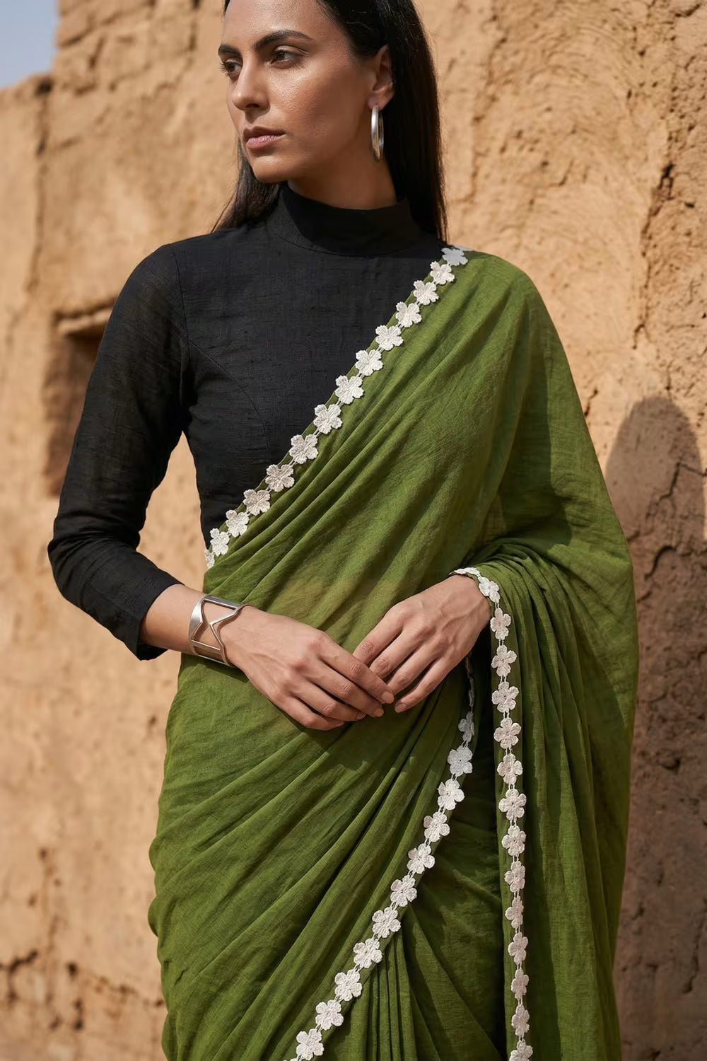 GREEN BLOSSOMES | Mul Cotton | Indidha Saree
