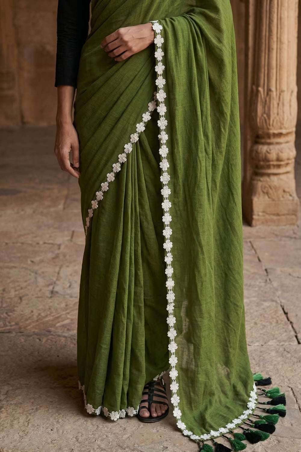 GREEN BLOSSOMES | Mul Cotton | Indidha Saree