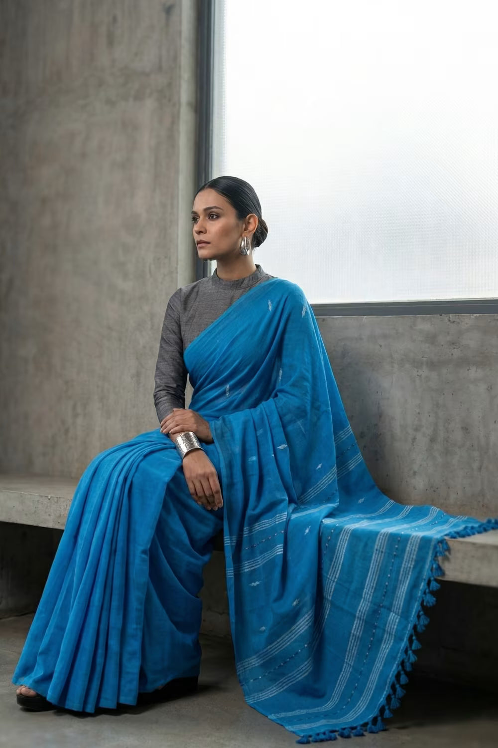 Skyline Blue | Mul Cotton | Indidha Saree