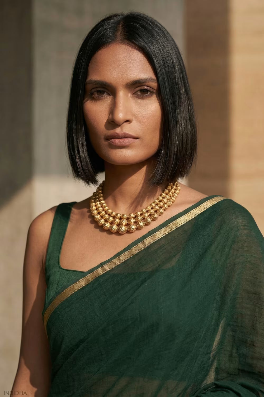 Saanjh in Green | Mul Cotton | Indidha Saree