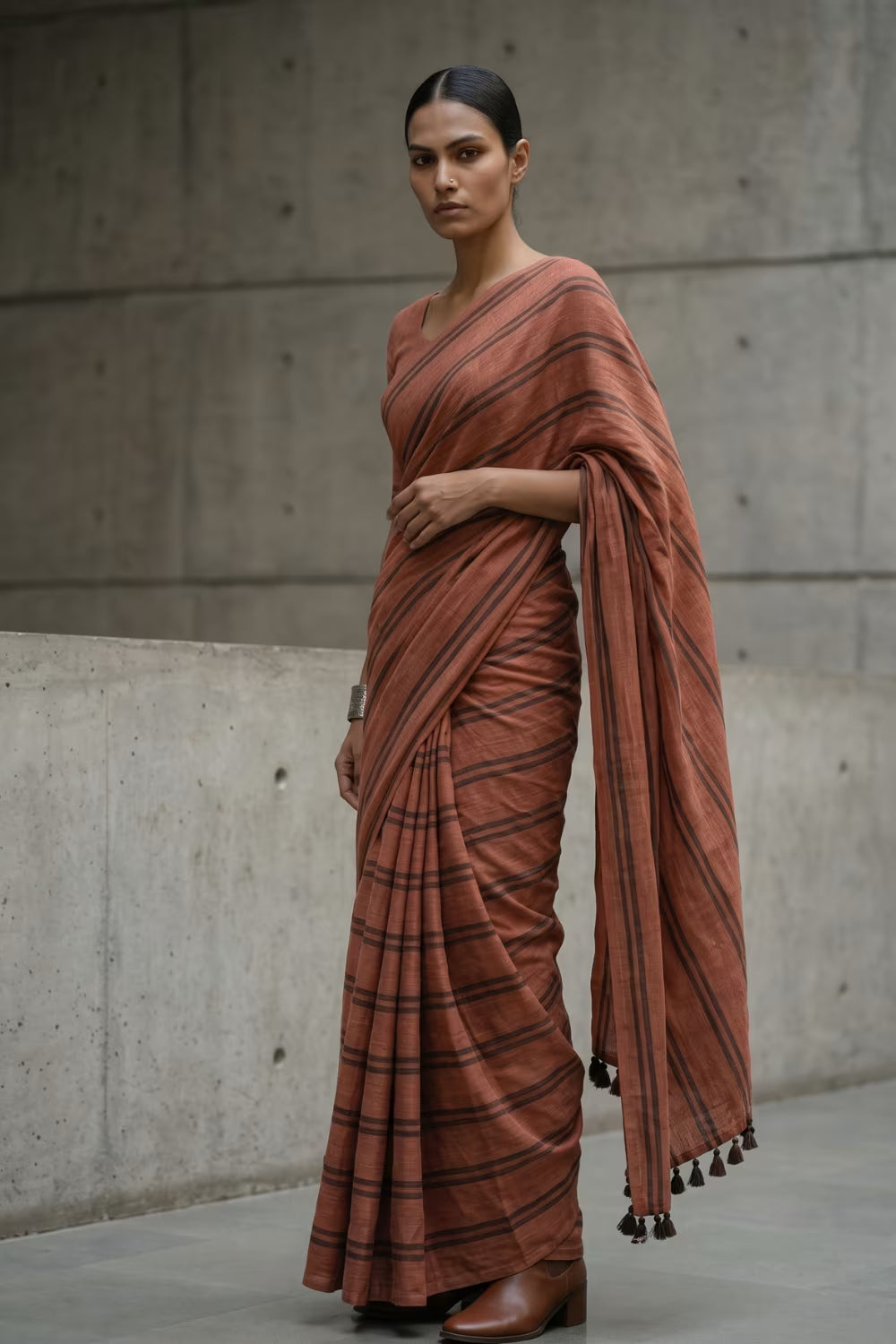 Rust Stride | Slub Cotton | Indidha Saree