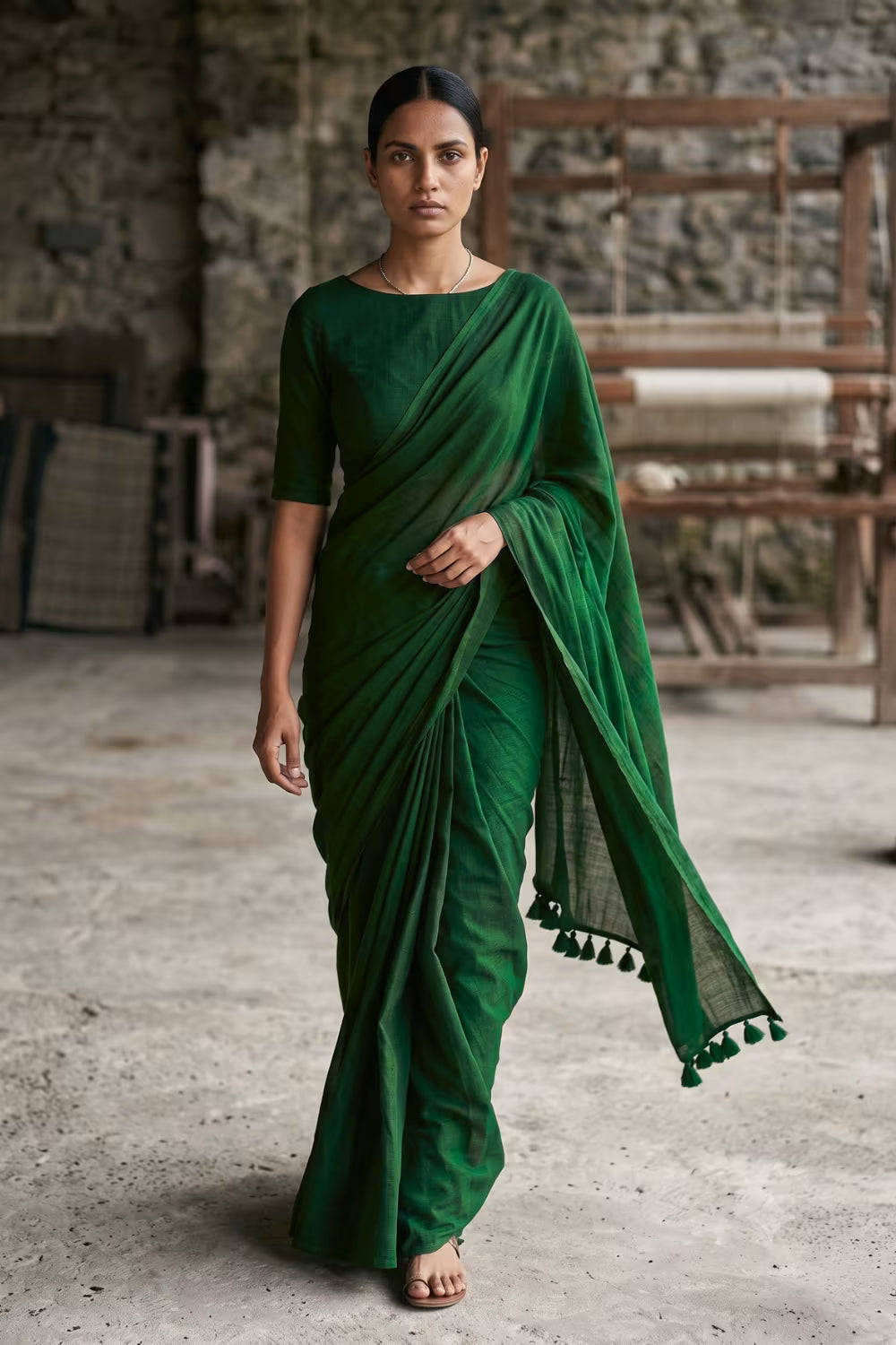 Industrial Pine | Slub Cotton | Indidha Saree