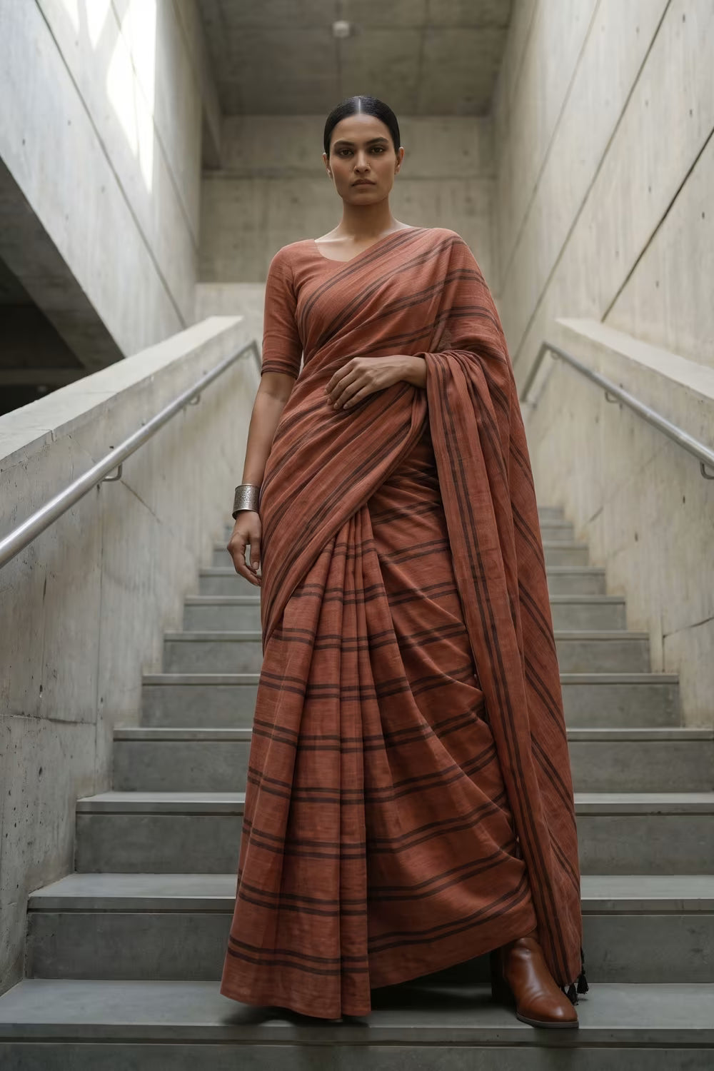 Rust Stride | Slub Cotton | Indidha Saree