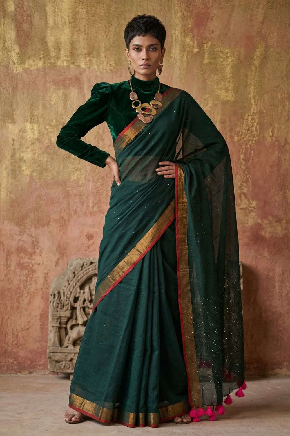 Gold-Flecked Silence | Mul Cotton | Indidha Saree