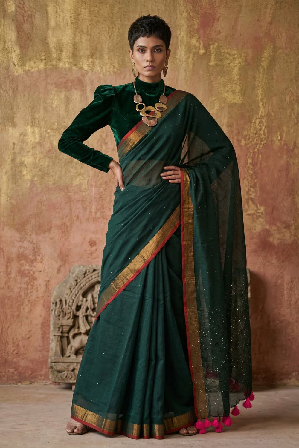 Gold-Flecked Silence | Mul Cotton | Indidha Saree