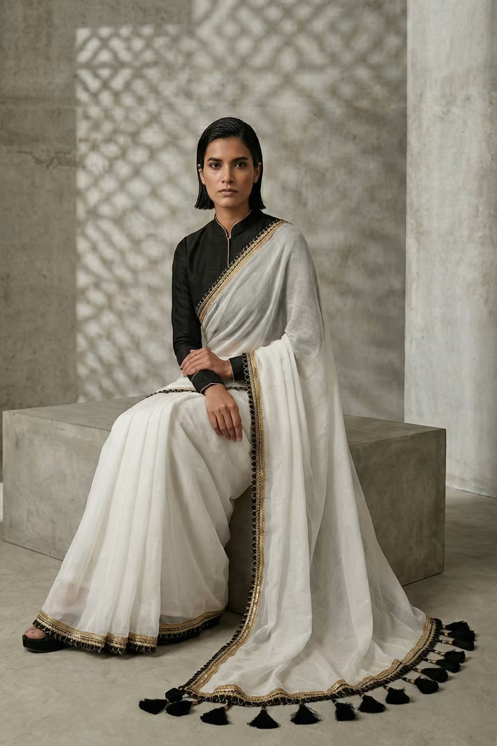 Quiet Contrast | Mul Cotton | Indidha Saree