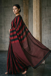 CRIMSON STRIPES | Cotton | Indidha Saree