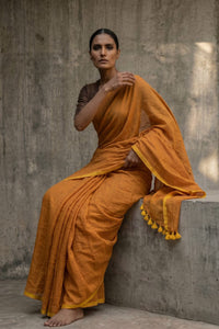 Ochre Block | Mul Cotton | Indidha Saree