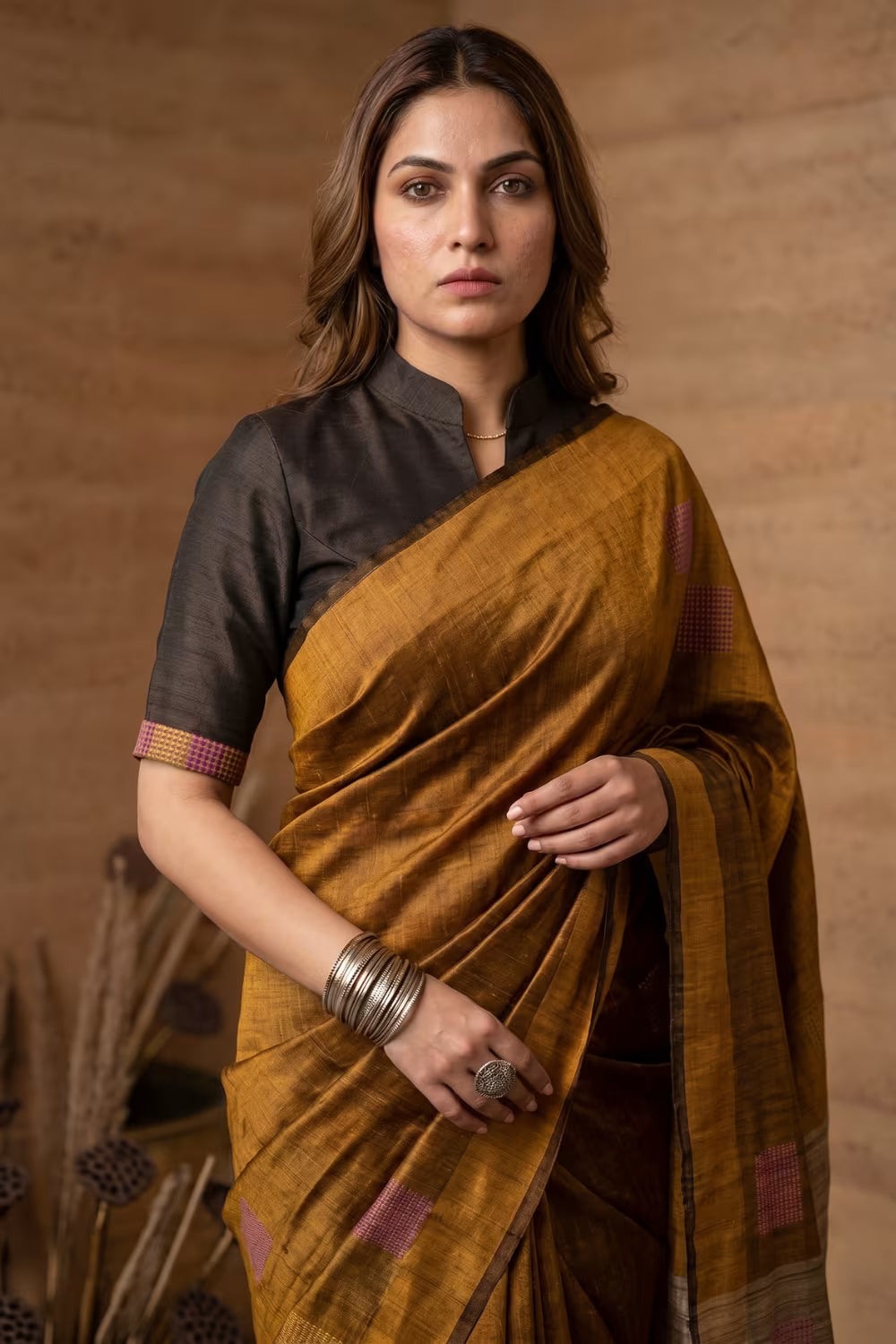 RUST SQUARE | Dupion Silk | Indidha Saree