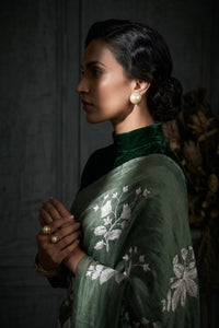 AQUA LEAF | Organza Kota Embroidery | Indidha Saree