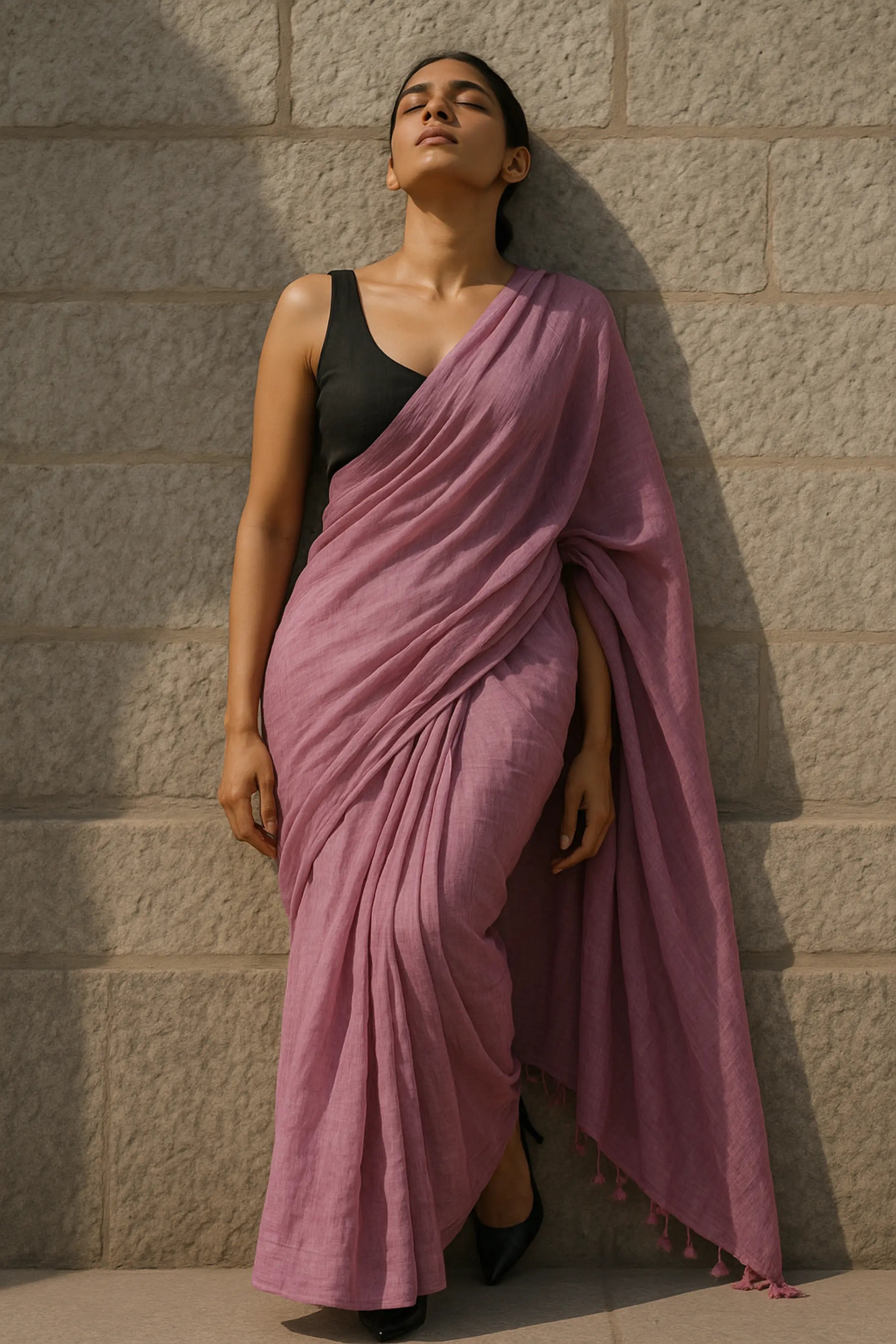 Twilight Lavender | Handloom Mul Cotton | Indidha Saree