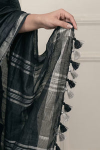 BLACK SILVER | Cotton Slub | Indidha Saree