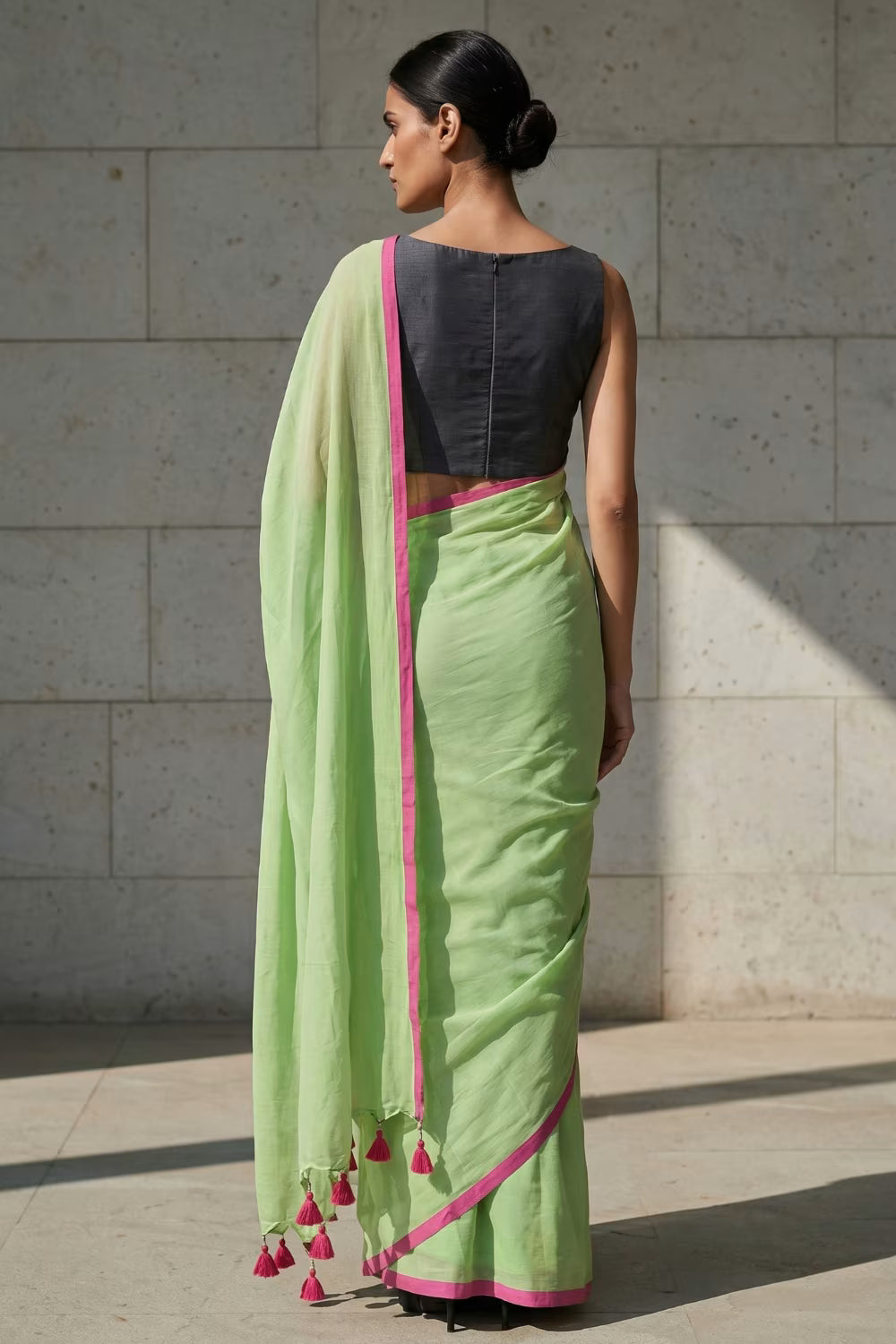 Lime Whisper | Mul Cotton | Indidha Saree