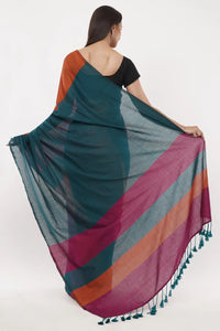 DAWN TO DUST | Cotton | Indidha Saree -  Buy Multicolor Cotton Saree – Dawn to Dust by Indidha  Own the day in Indidha’s Dawn to Dust Cotton Saree. Featuring bold multicolor stripes in soft, breathable cotton – perfect for effortless elegance from AM to PM.