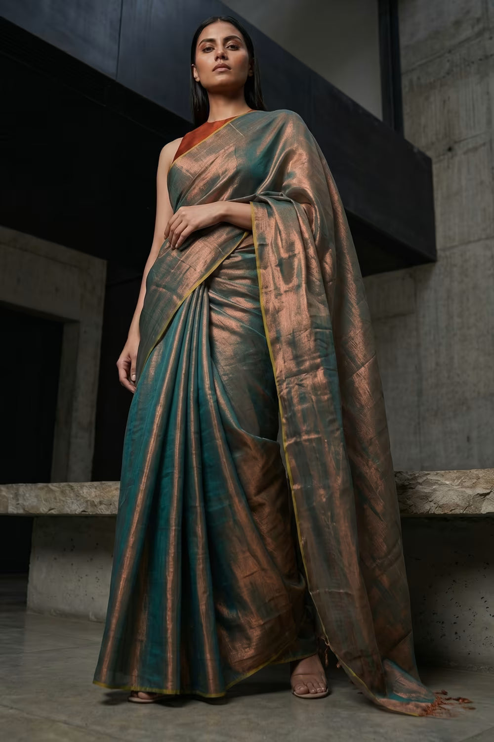 SHIMMERING TEAL | Tissue | Indidha Saree