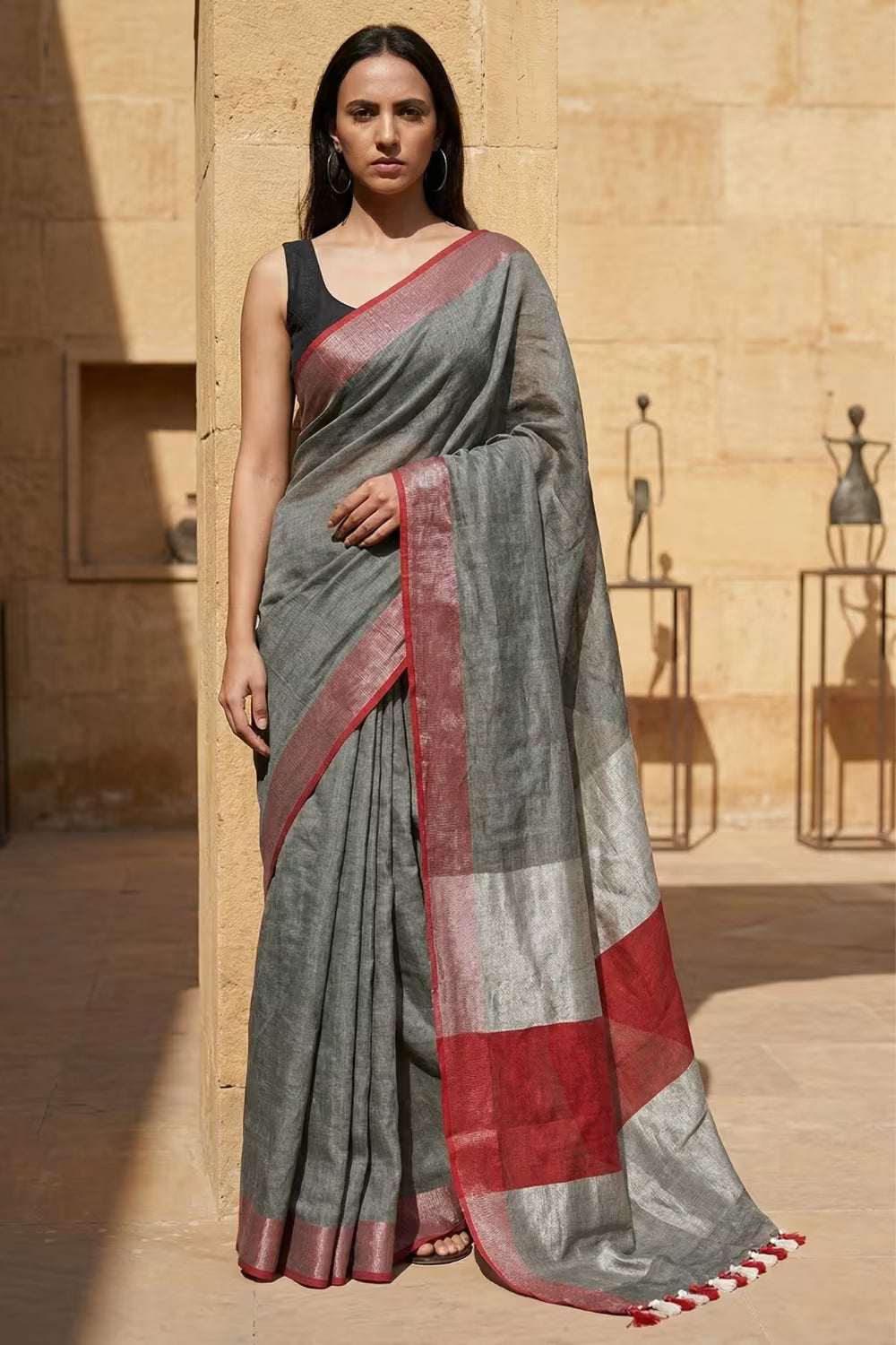 MINIMALIST GRAY | Linen by Linen | Indidha Saree