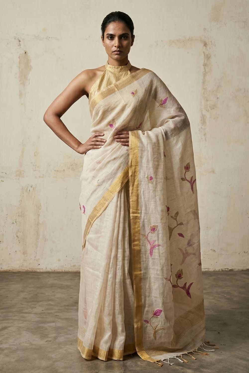 BLUSH BLOSSOM | Linen Tissue | Indidha Saree