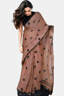 GYANADA | Mul Cotton | Indidha Saree -  Buy Gyanada Handloom Mul Cotton Saree – Earthy Brown Polka Saree | Indidha  Shop Gyanada – a handloom mul cotton saree in earthy brown with bold black polka dots. Lightweight, breathable & elegant. Perfect for effortless summer styling.