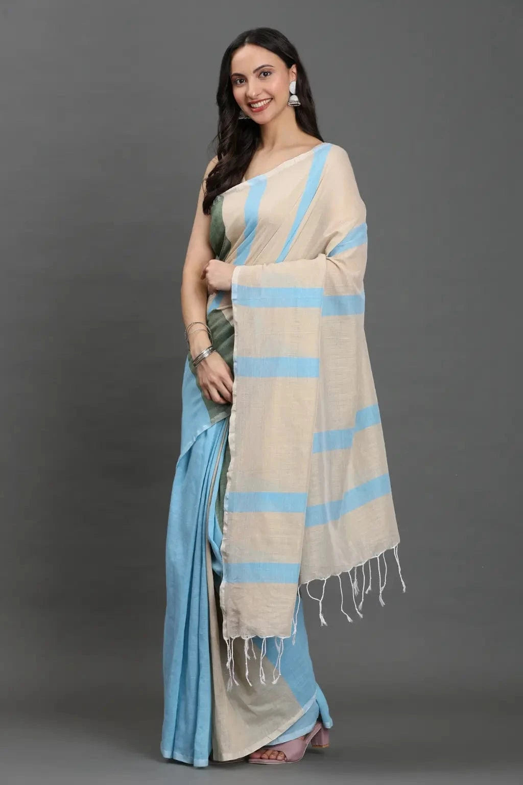 SERENE SKY | Cotton | Indidha Saree -  Elegant Pastel Handloom Cotton Saree for Summer  Drift into serenity with the Serene Sky khadi cotton saree, a soft, airy drape perfect for all-day elegance.