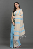 SERENE SKY | Cotton | Indidha Saree -  Elegant Pastel Handloom Cotton Saree for Summer  Drift into serenity with the Serene Sky khadi cotton saree, a soft, airy drape perfect for all-day elegance.