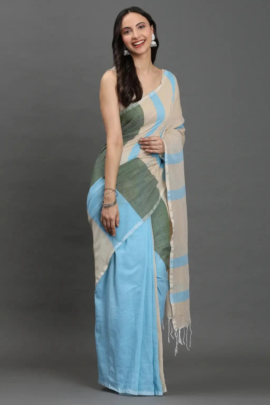 SERENE SKY | Cotton | Indidha Saree -  Elegant Pastel Handloom Cotton Saree for Summer  Drift into serenity with the Serene Sky khadi cotton saree, a soft, airy drape perfect for all-day elegance.