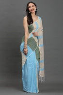 SERENE SKY | Cotton | Indidha Saree -  Elegant Pastel Handloom Cotton Saree for Summer  Drift into serenity with the Serene Sky khadi cotton saree, a soft, airy drape perfect for all-day elegance.