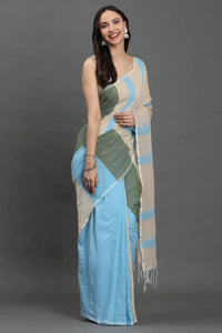 SERENE SKY | Cotton | Indidha Saree -  Elegant Pastel Handloom Cotton Saree for Summer  Drift into serenity with the Serene Sky khadi cotton saree, a soft, airy drape perfect for all-day elegance.