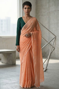 PEACH MUSE | Mul Cotton | Indidha Saree