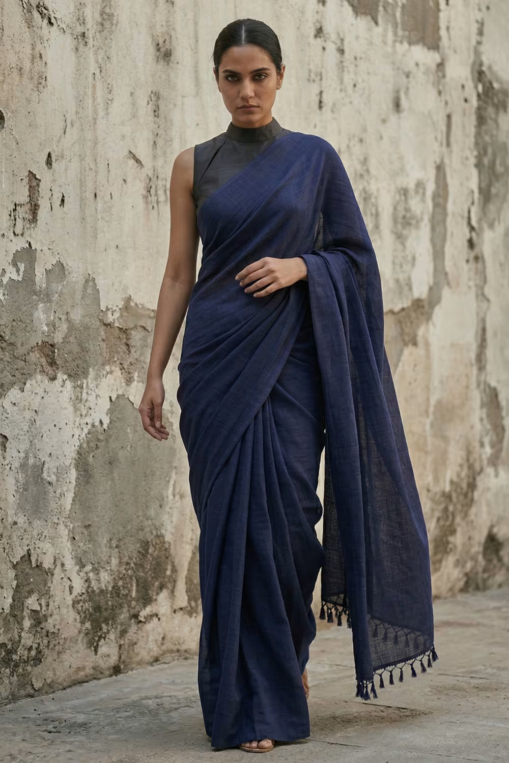 Quiet Navy | Slub Cotton | Indidha Saree