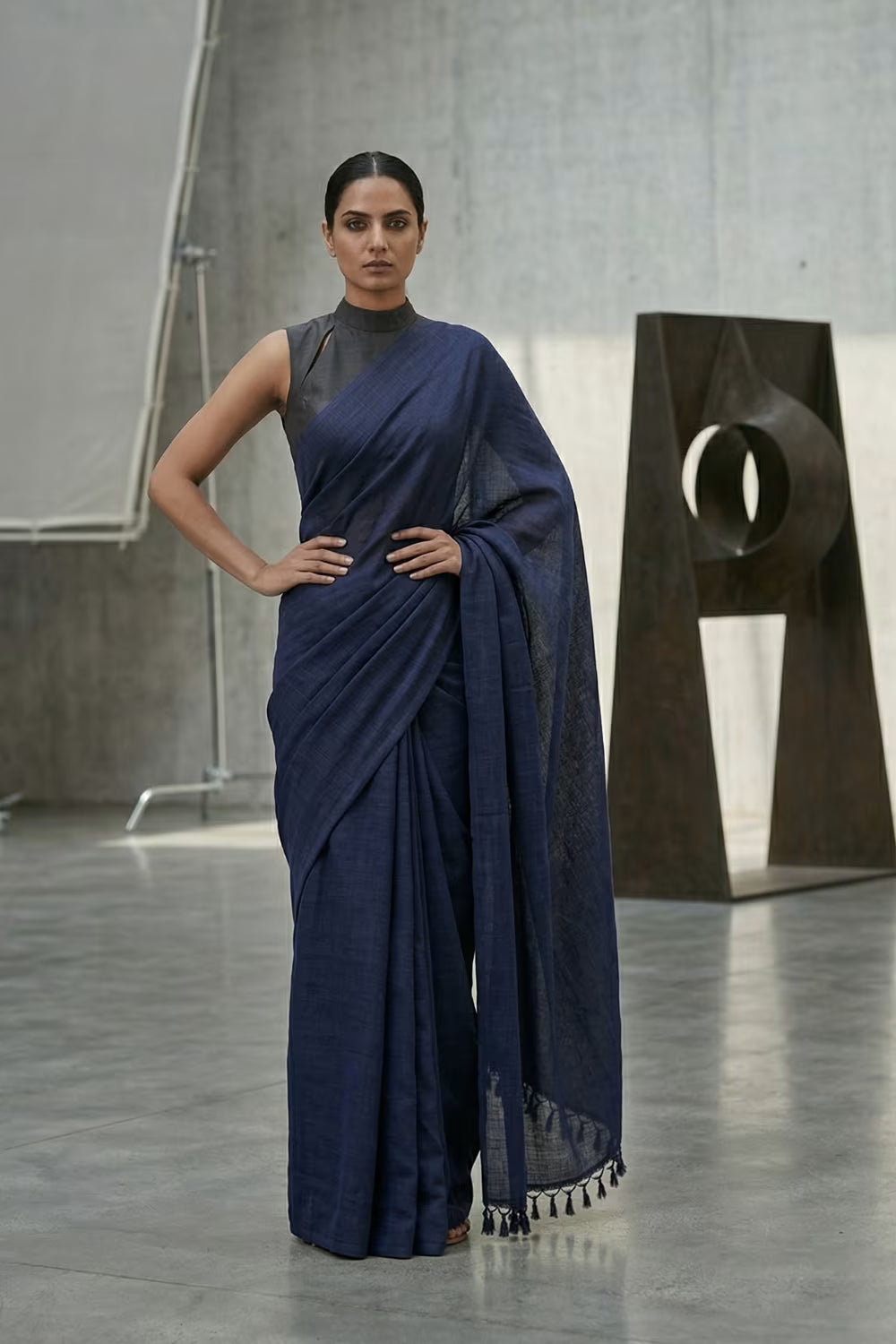 Quiet Navy | Slub Cotton | Indidha Saree