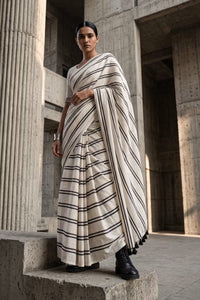 Ivory Stride | Slub Cotton | Indidha Saree