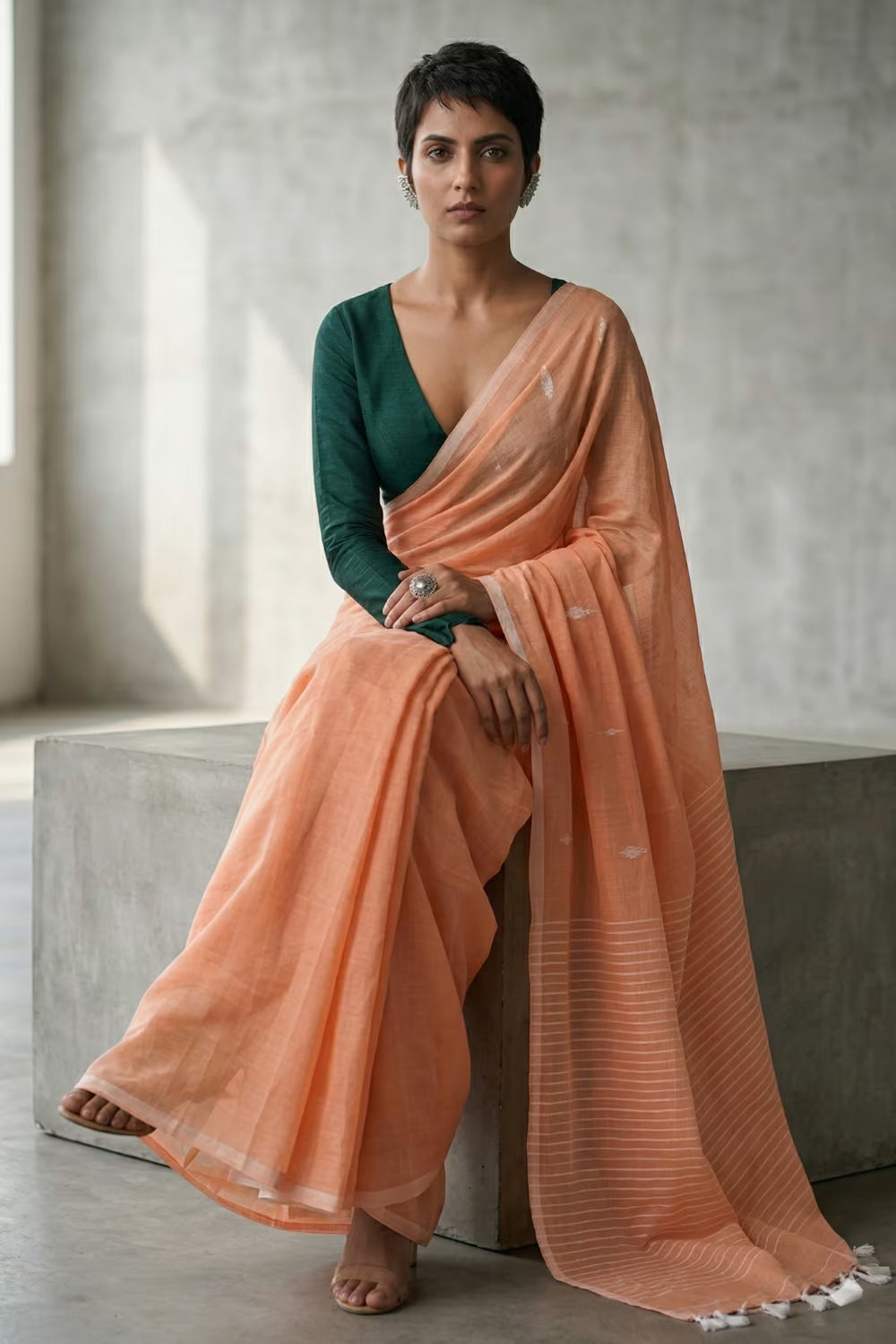 PEACH MUSE | Mul Cotton | Indidha Saree