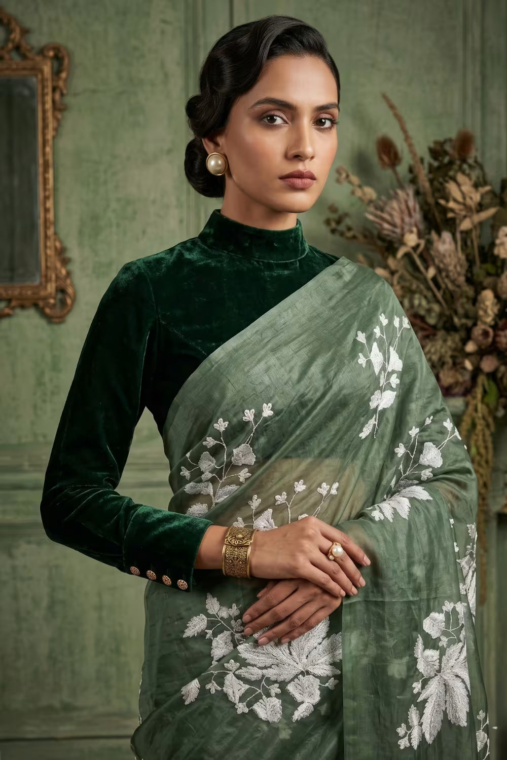 AQUA LEAF | Organza Kota Embroidery | Indidha Saree