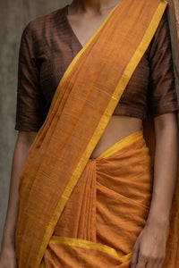 Ochre Block | Mul Cotton | Indidha Saree