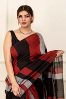 CHAUDHAVI KA CHAND | Cotton | Indidha Saree -  Chaudhavi Ka Chand – Black & Maroon Handloom Cotton Saree | Indidha  Discover the elegance of Chaudhavi Ka Chand, a handloom cotton saree in black, maroon, and grey. Lightweight, breathable, and boldly beautiful—shop now at Indidha.