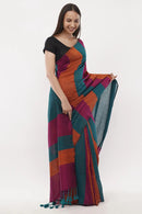 DAWN TO DUST | Cotton | Indidha Saree -  Buy Multicolor Cotton Saree – Dawn to Dust by Indidha  Own the day in Indidha’s Dawn to Dust Cotton Saree. Featuring bold multicolor stripes in soft, breathable cotton – perfect for effortless elegance from AM to PM.