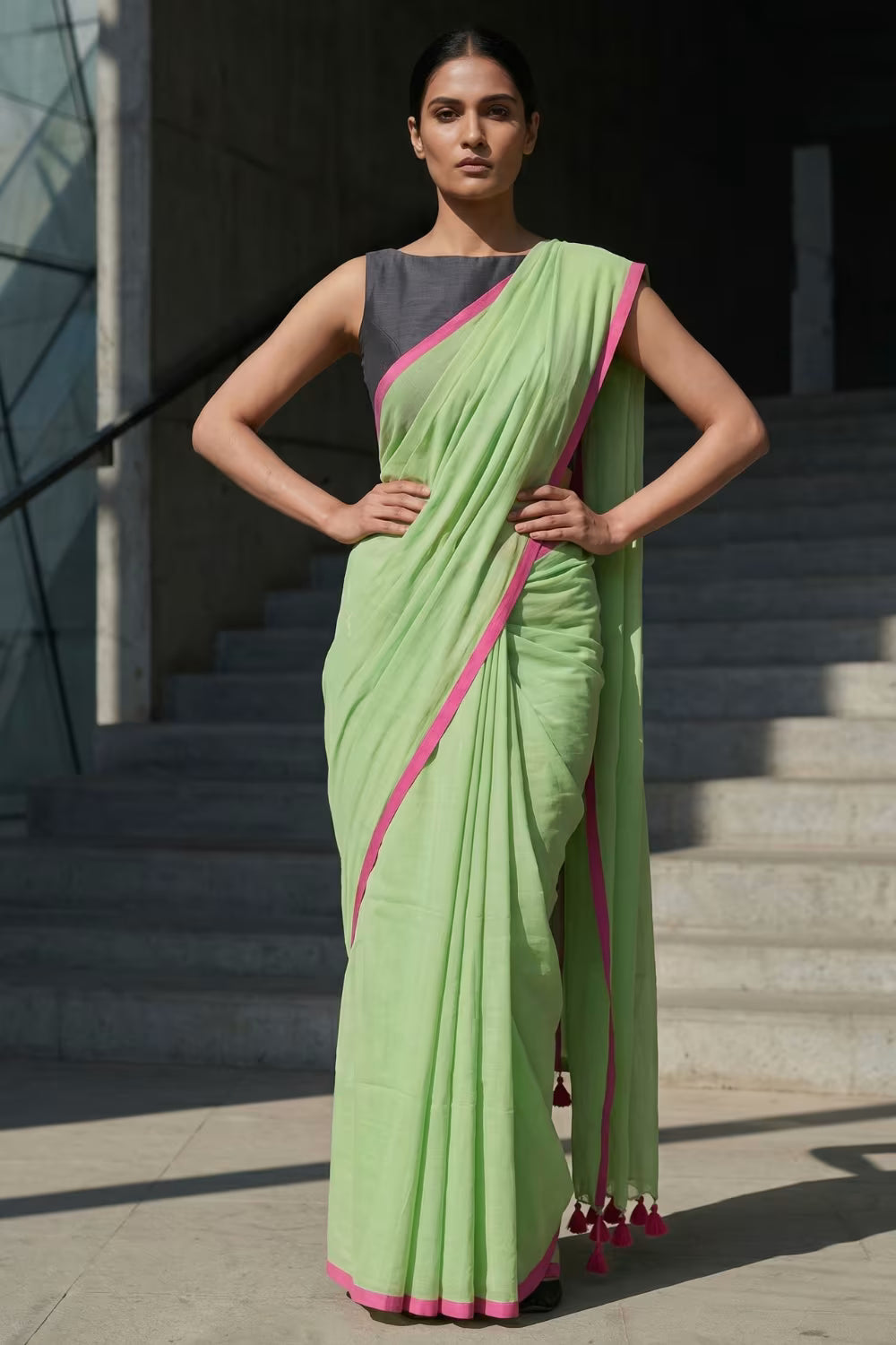 Lime Whisper | Mul Cotton | Indidha Saree