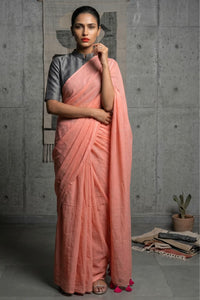 Stark Coral | Mul Cotton | Indidha Saree