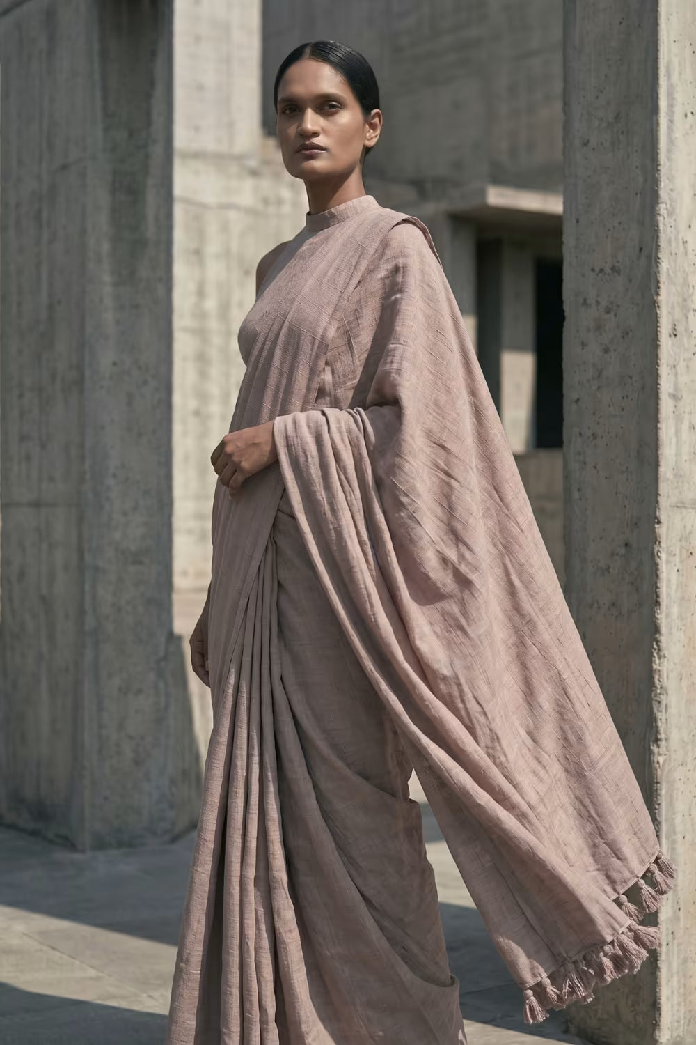 Gypsum Ash | Slub Cotton | Indidha Saree