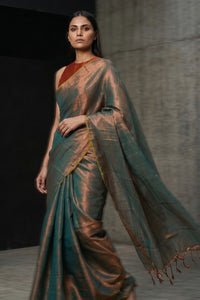 SHIMMERING TEAL | Tissue | Indidha Saree