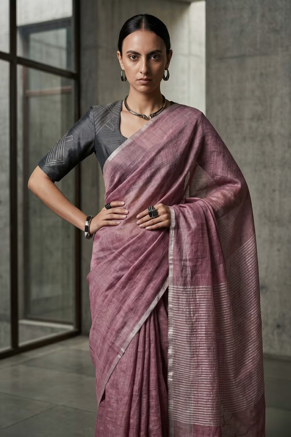ROSY | Handloom Linen Tissue | Indidha Saree
