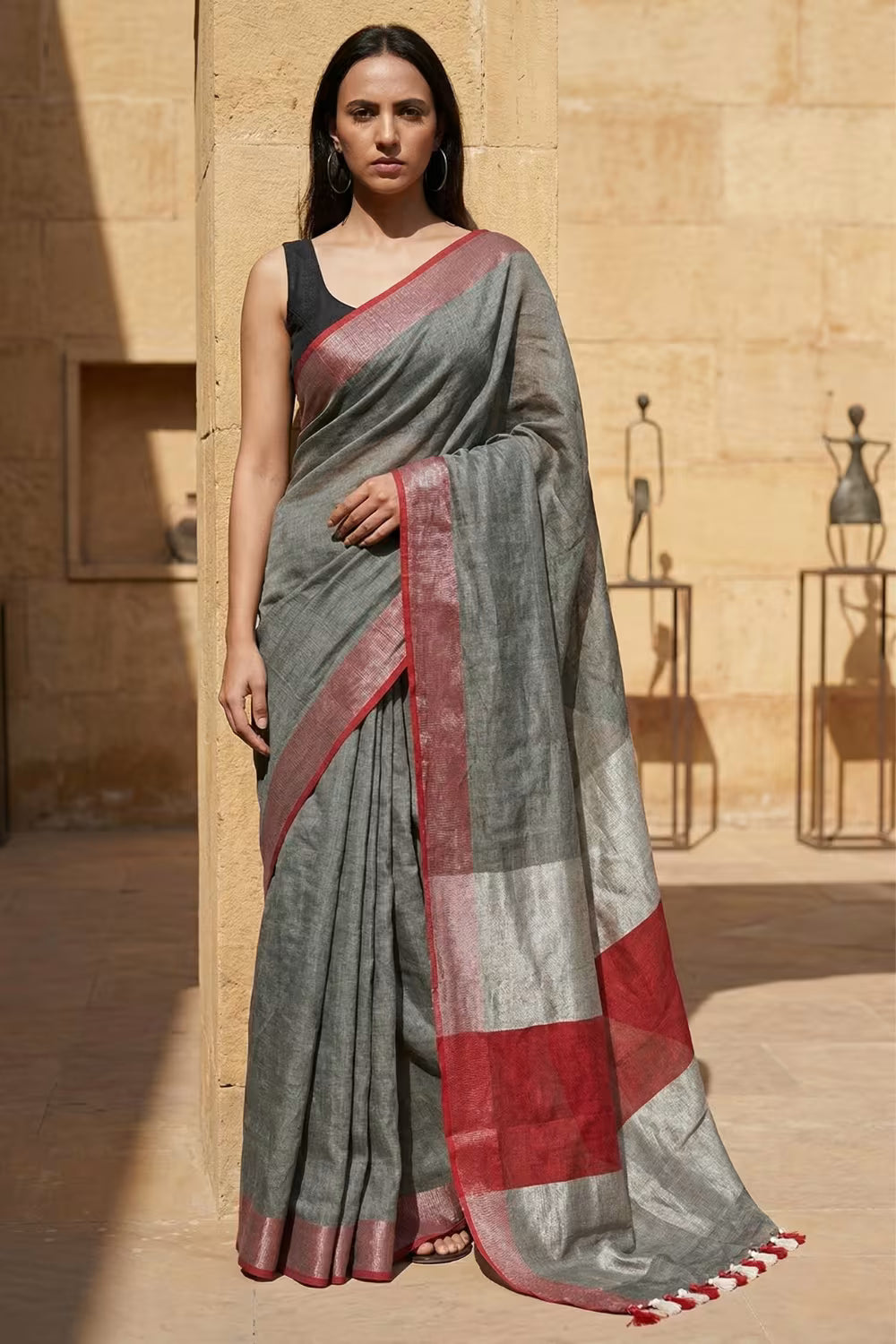 MINIMALIST GRAY | Linen by Linen | Indidha Saree