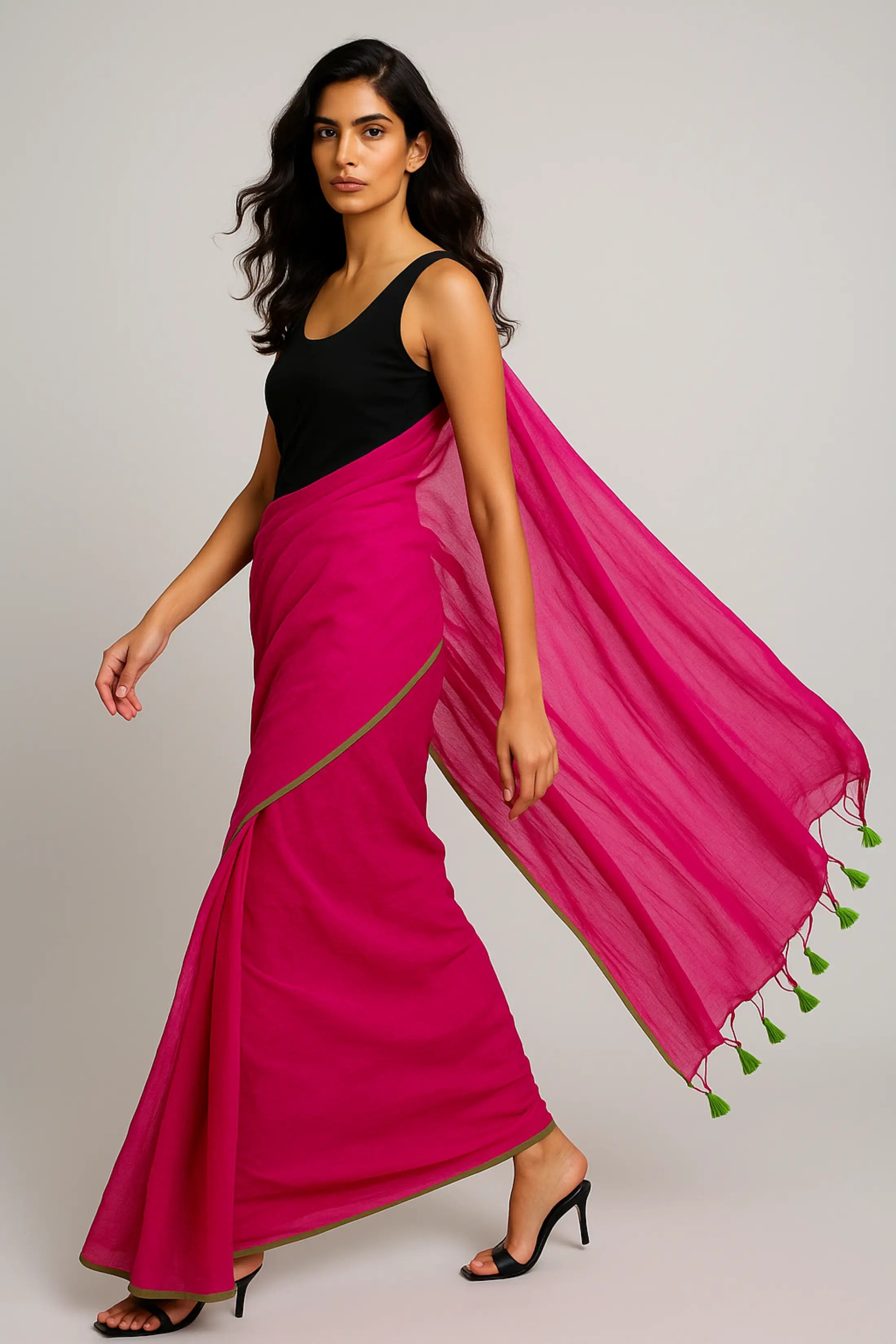 PLAYFUL PINK | Mul Cotton | Indidha Saree -  Buy Playful Pink Saree – Soft & Cheerful Look  Playful Pink Mul Cotton Saree – Add a playful touch to your wardrobe with this vibrant pink mul cotton saree. Find your signature style with Indidha.