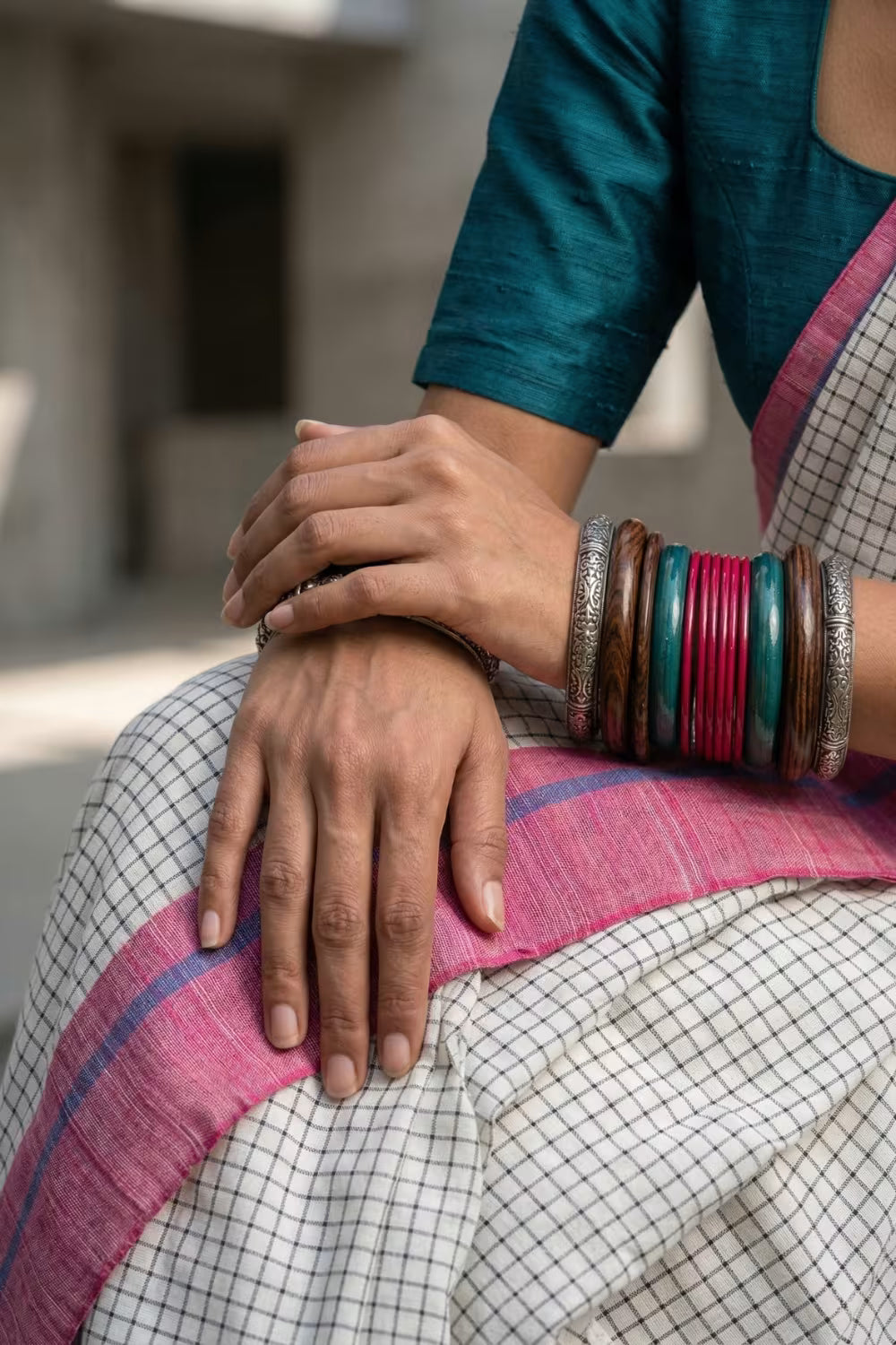 Grid & Glow | Cotton | Indidha Saree