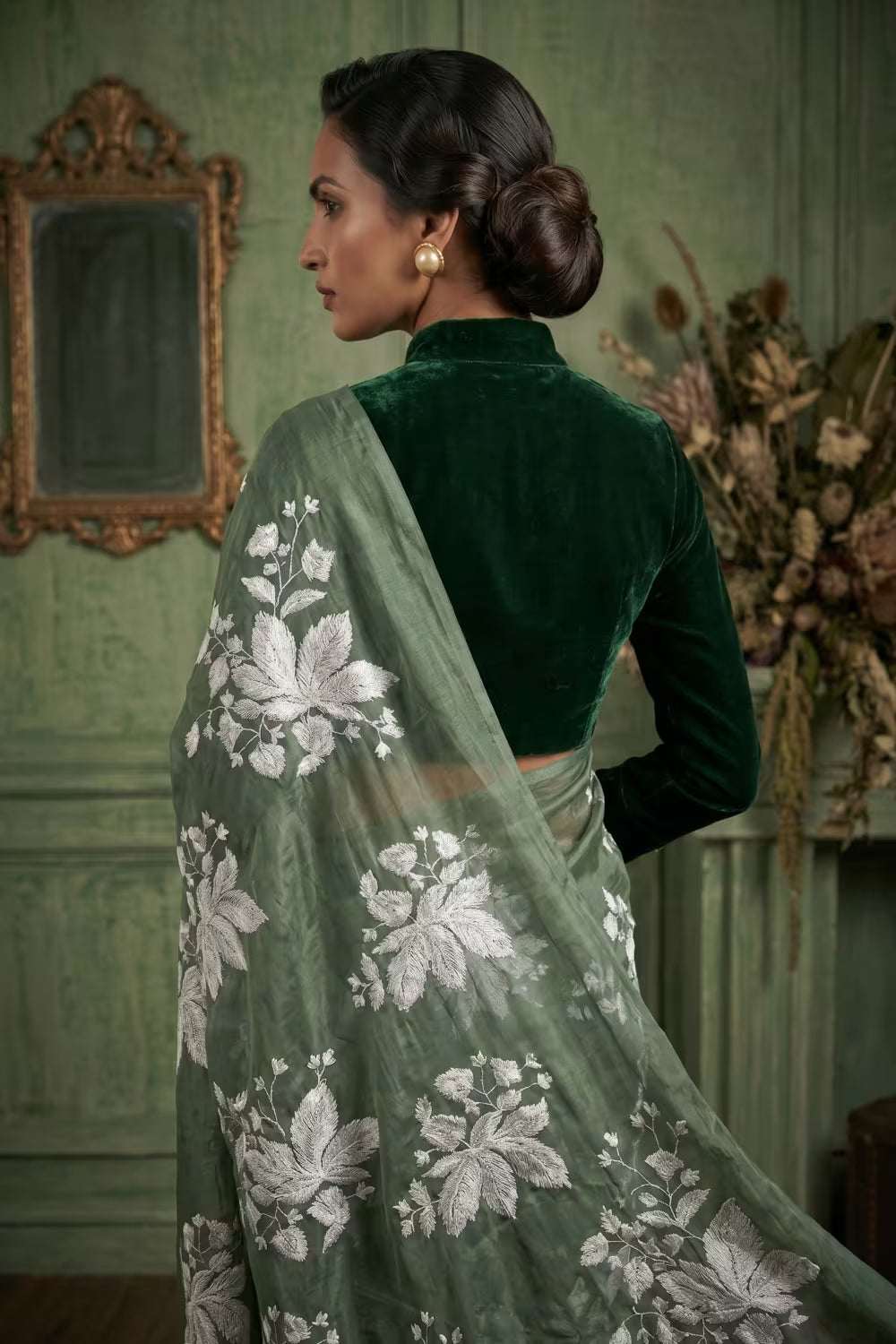 AQUA LEAF | Organza Kota Embroidery | Indidha Saree
