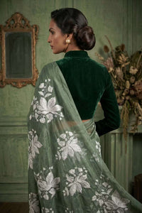 AQUA LEAF | Organza Kota Embroidery | Indidha Saree