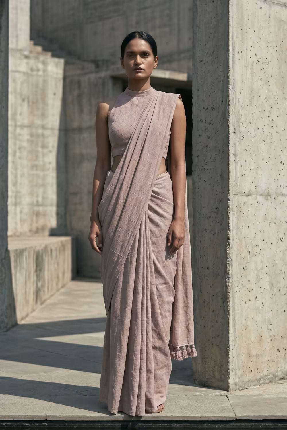 Gypsum Ash | Slub Cotton | Indidha Saree